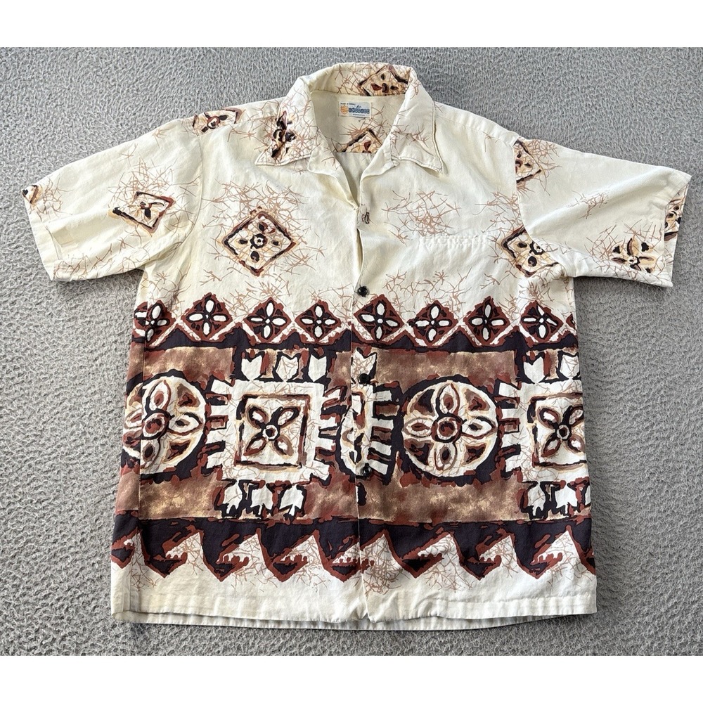 Vintage Andrade Honolulu Hawaiian Aloha Shirt Mens M Loop Collar Tapa 50s/60s